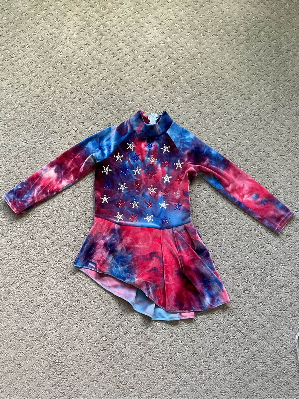 Motionwear Girls Tie-Dye Star Ice Skating Dance Dress in Blue and Red 0451